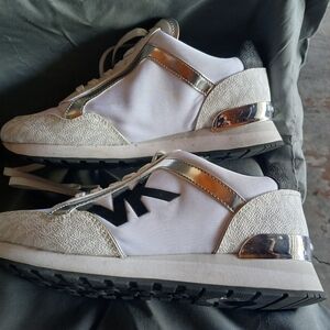 Michael Kors White and Silver Sneakers They Could Stand Some Mild Cleaning
